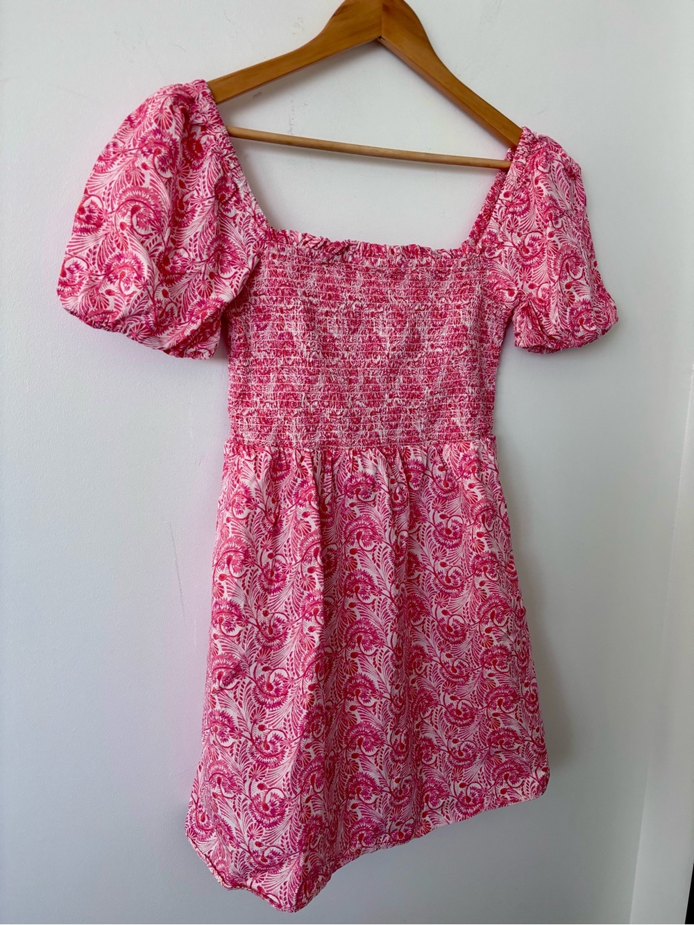J. Crew hot pink paisley smocked dress